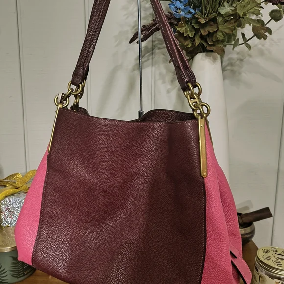 Coach Pink and Burgundy Shoulder Bag with Gold Accents - Picture 5 of 5